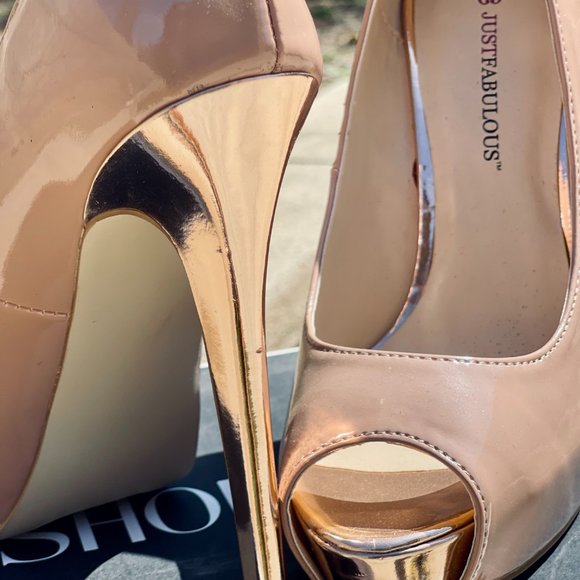 JUST FAB Blush Pink with ROSE GOLD Heels Sz 8.5 - Picture 2 of 4